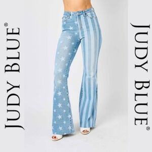 New Judy Blue High Waist Stars and Stripes Flare Jeans